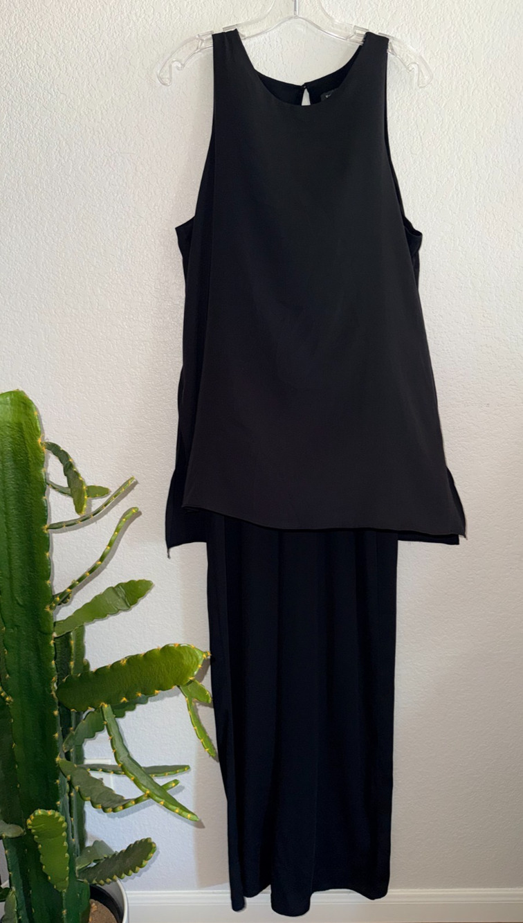 White House Black Market Jumpsuit Size 14 Black Wide Leg Layered Sleeveless WHBM